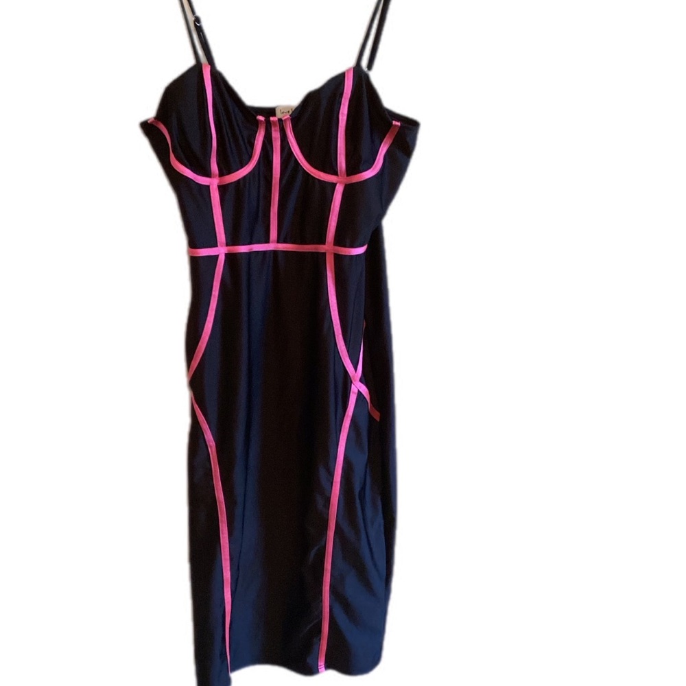 Pink and Black Midi Bodycon Dress